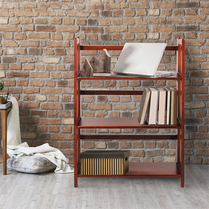 3-Shelf Folding Stackable Bookcase 27.5" Wide-Walnut