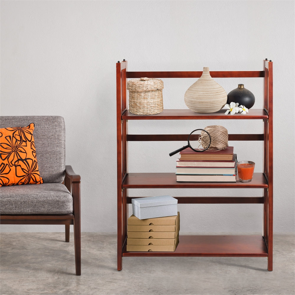 3-Shelf Folding Stackable Bookcase 27.5" Wide-Walnut