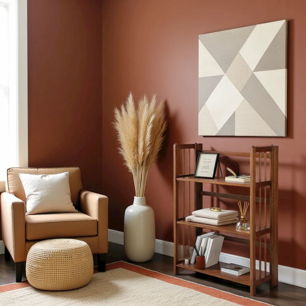 Brown Walnut Folding Bookshelf with 3 Shelves and Solid Wood Foldable Frame
