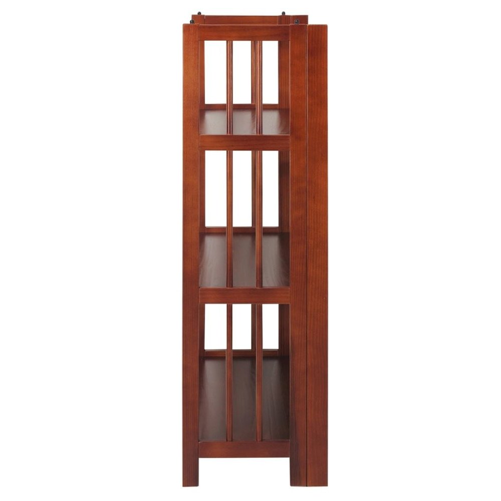 Brown Walnut Folding Bookshelf with 3 Shelves and Solid Wood Foldable Frame