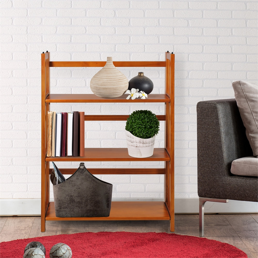3-Shelf Folding Stackable Bookcase 27.5" Wide-Honey Oak