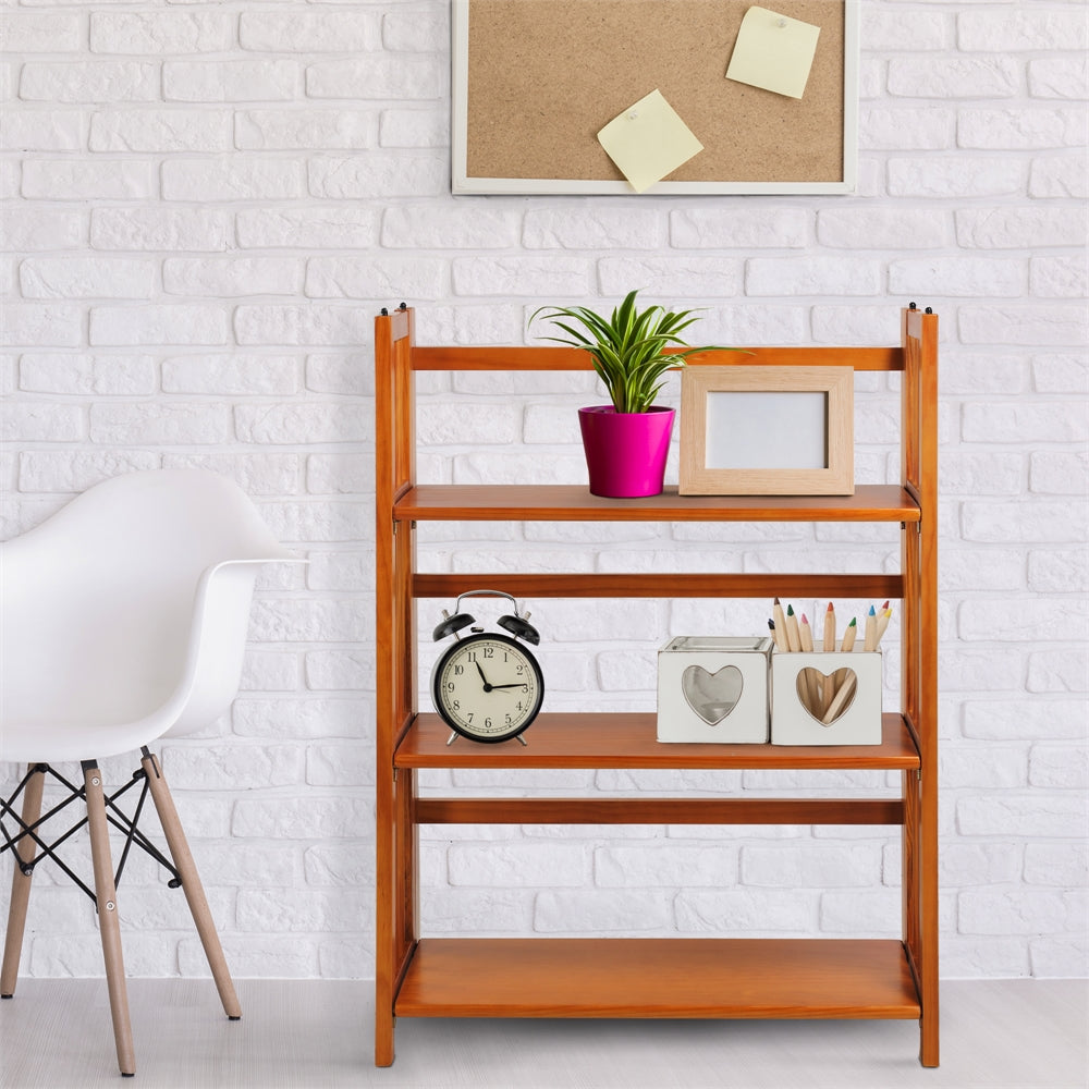 3-Shelf Folding Stackable Bookcase 27.5" Wide-Honey Oak