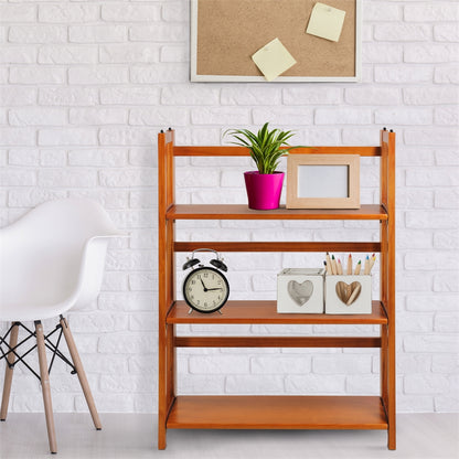 3-Shelf Folding Stackable Bookcase 27.5" Wide-Honey Oak