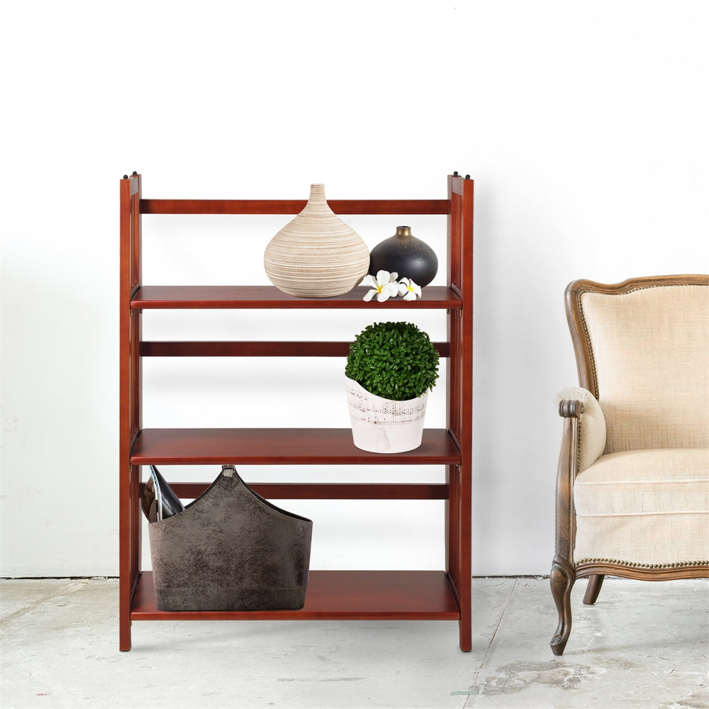3-Shelf Folding Stackable Bookcase 27.5" Wide-Mahogany