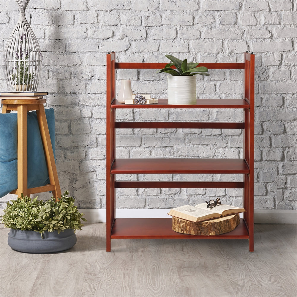 3-Shelf Folding Stackable Bookcase 27.5" Wide-Mahogany