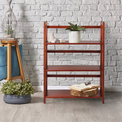 3-Shelf Folding Stackable Bookcase 27.5" Wide-Mahogany