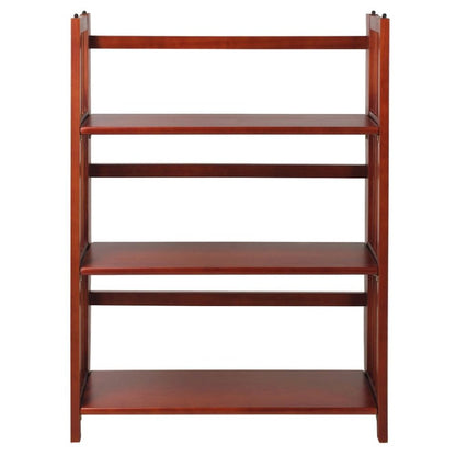 Mahogany Foldable Bookshelf with Solid Wood Frame and 3 Shelves