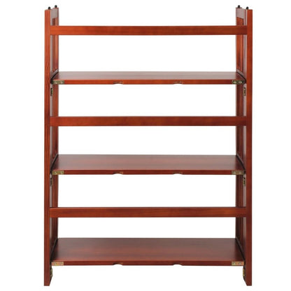 Mahogany Foldable Bookshelf with Solid Wood Frame and 3 Shelves