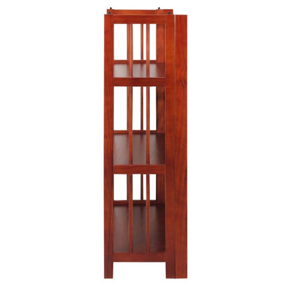 Mahogany Foldable Bookshelf with Solid Wood Frame and 3 Shelves