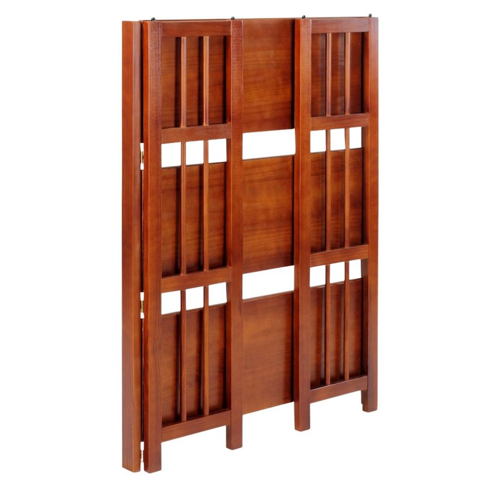 Mahogany Foldable Bookshelf with Solid Wood Frame and 3 Shelves