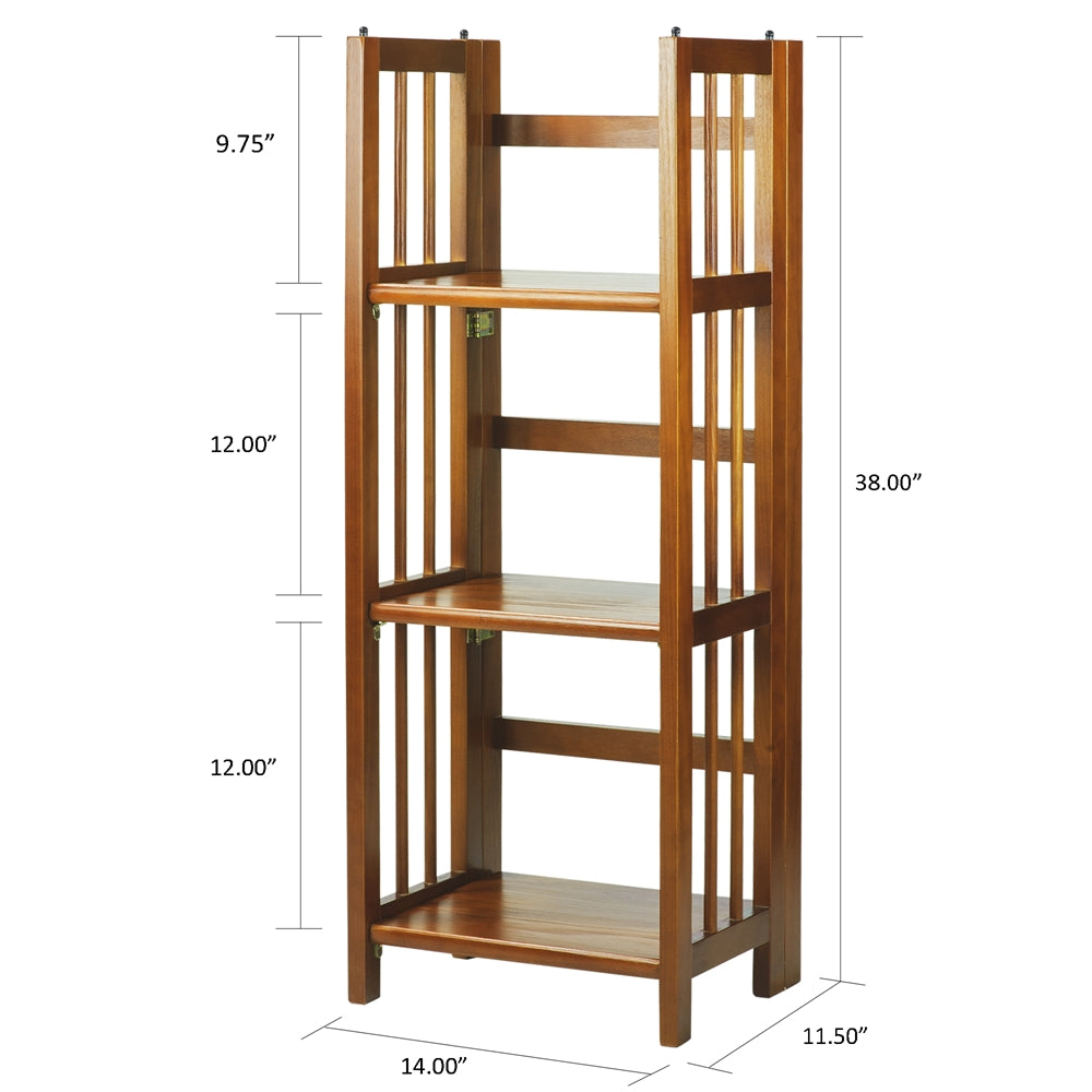 3-Shelf Folding Bookcase 14" Wide-Honey Oak