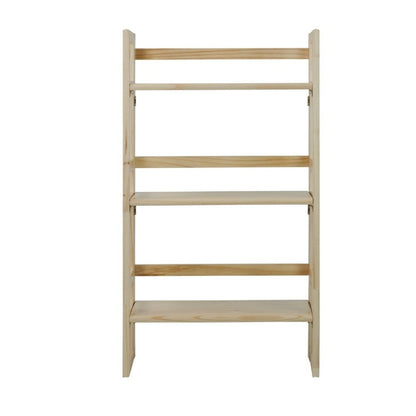 Brown Folding Bookshelf with Foldable Shelf Frame and Three-Tier Storage