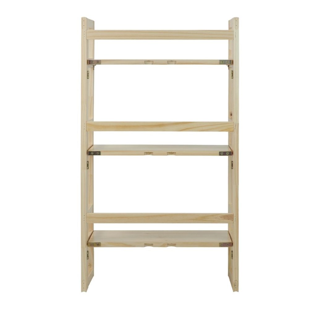 Brown Folding Bookshelf with Foldable Shelf Frame and Three-Tier Storage