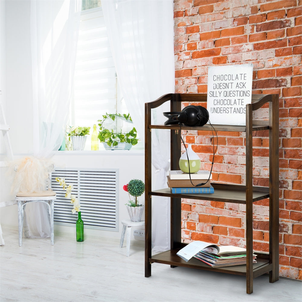 Stratford 3-Shelf Folding Bookcase-Warm Brown