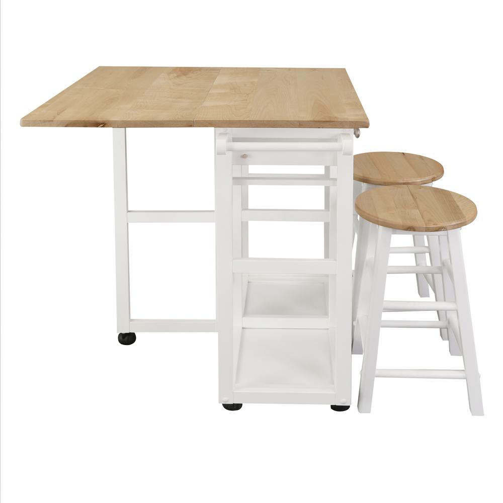 Breakfast Cart with Drop-Leaf Table, American Maple Top, Square - White