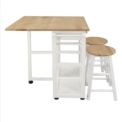 Breakfast Cart with Drop-Leaf Table, American Maple Top, Square - White