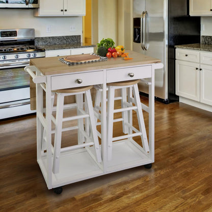Breakfast Cart with Drop-Leaf Table, American Maple Top, Square - White