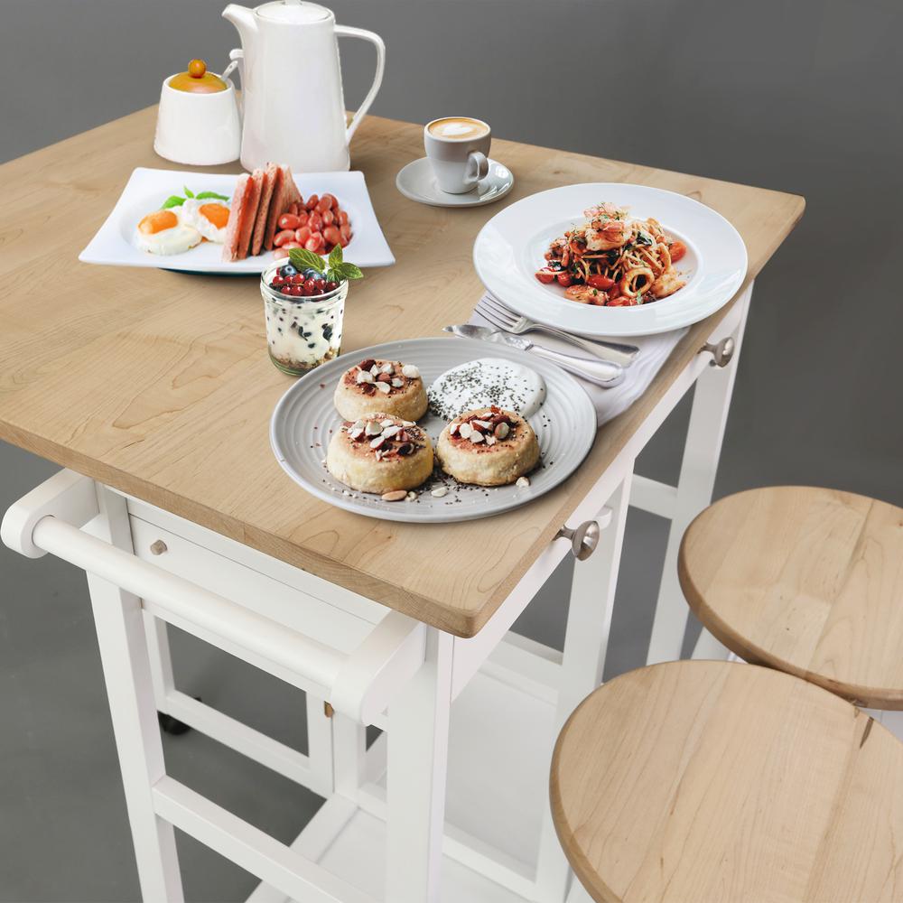 Breakfast Cart with Drop-Leaf Table, American Maple Top, Square - White