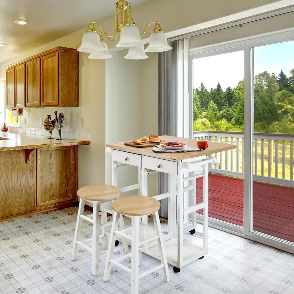Breakfast Cart with Drop-Leaf Table, American Maple Top, Square - White