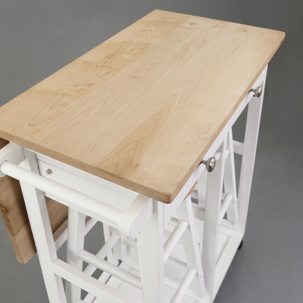 Breakfast Cart with Drop-Leaf Table, American Maple Top, Square - White