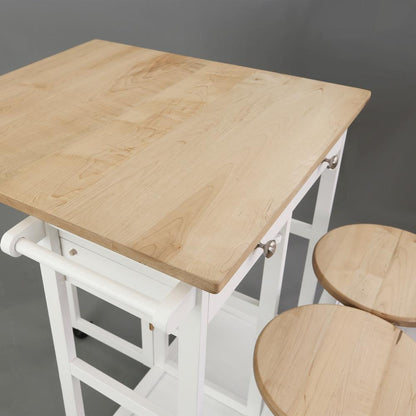 Breakfast Cart with Drop-Leaf Table, American Maple Top, Square - White