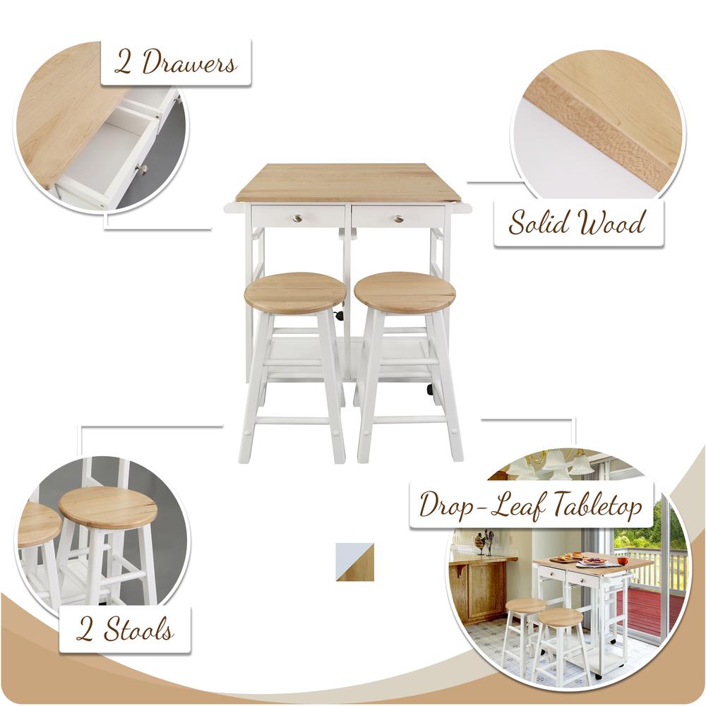 Breakfast Cart with Drop-Leaf Table, American Maple Top, Square - White