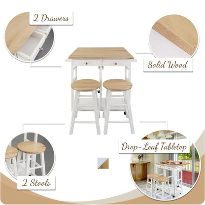 Breakfast Cart with Drop-Leaf Table, American Maple Top, Square - White