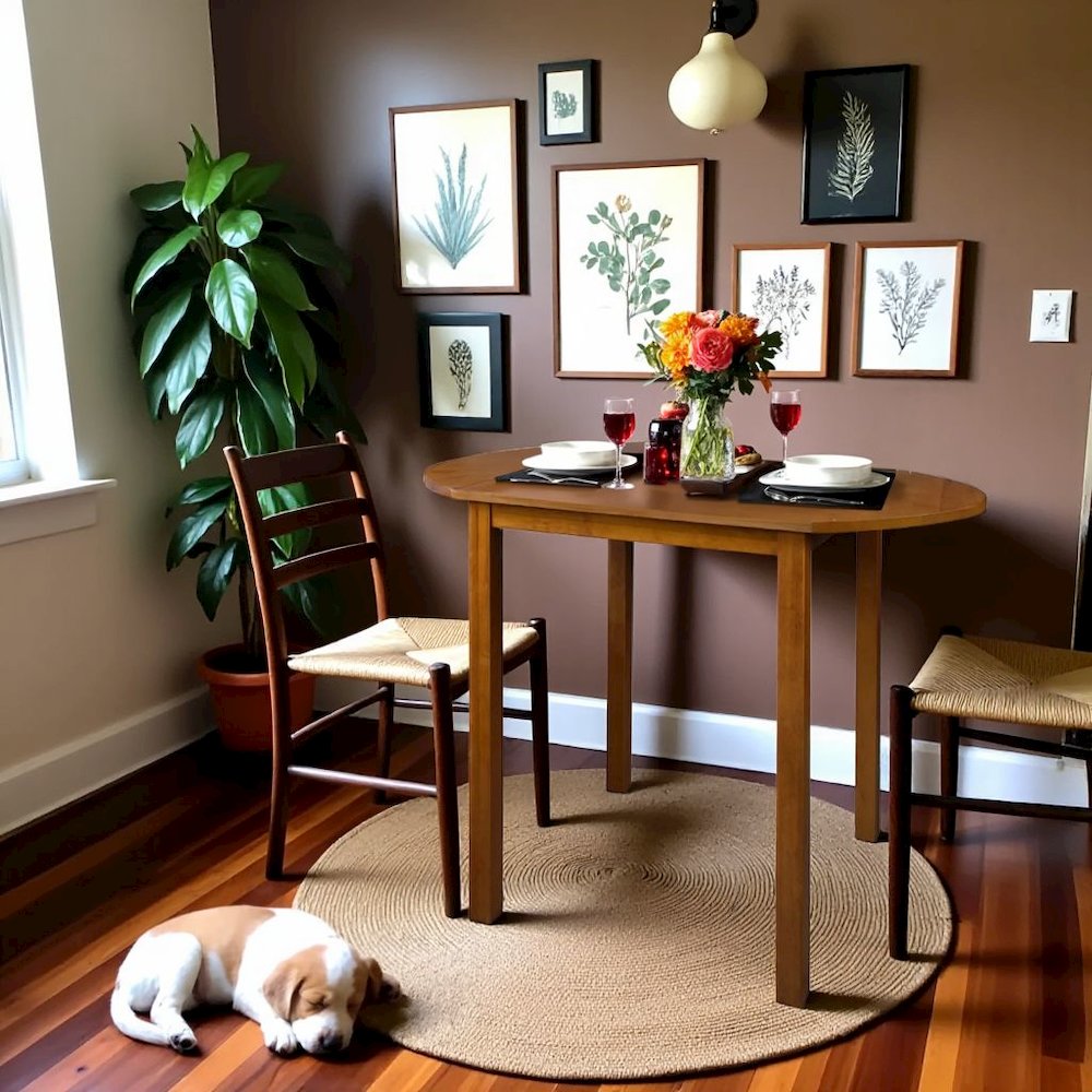 Oval Drop Leaf Folding Table with Walnut Wood Top and Rubberwood Frame