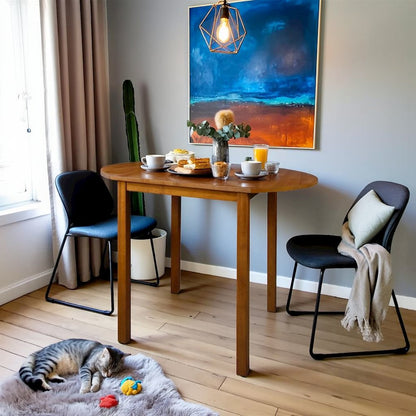 Oval Drop Leaf Folding Table with Walnut Wood Top and Rubberwood Frame