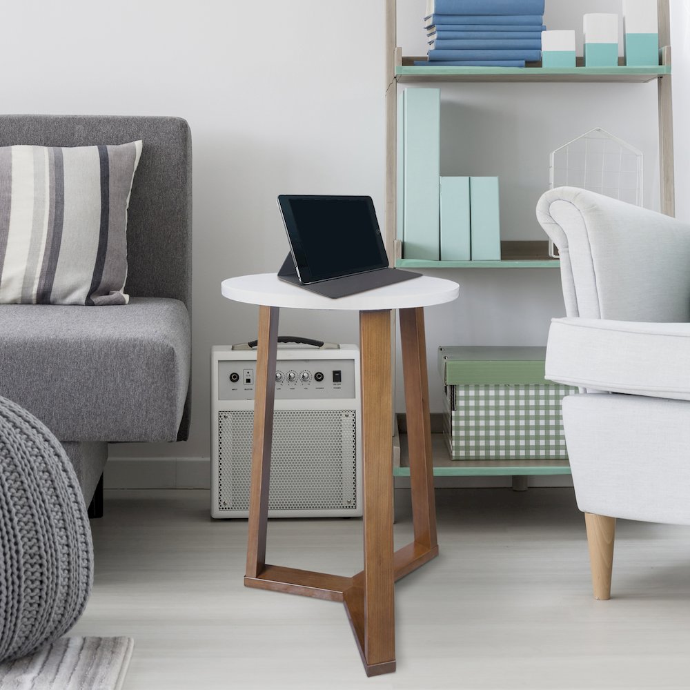 Aesthetic Tripod Round Side Table with Solid American Hardwood Legs, Walnut