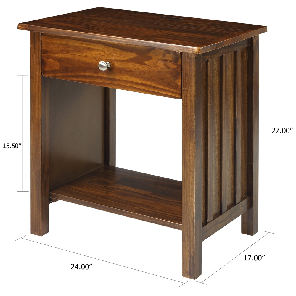 Vanderbilt Night Stand with USB Port-Warm Brown