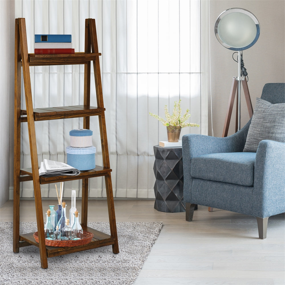 Manhasset Slatted 4-Shelf Folding Bookcase-Warm Brown