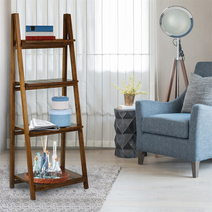 Manhasset Slatted 4-Shelf Folding Bookcase-Warm Brown