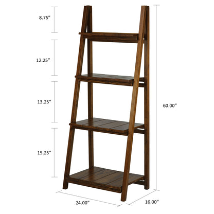 Manhasset Slatted 4-Shelf Folding Bookcase-Warm Brown
