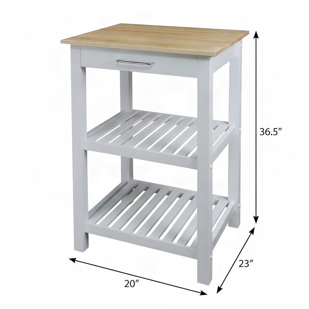 FurniFact Kitchen Island with Solid Wood Top, Drawer, and Slatted Shelves
