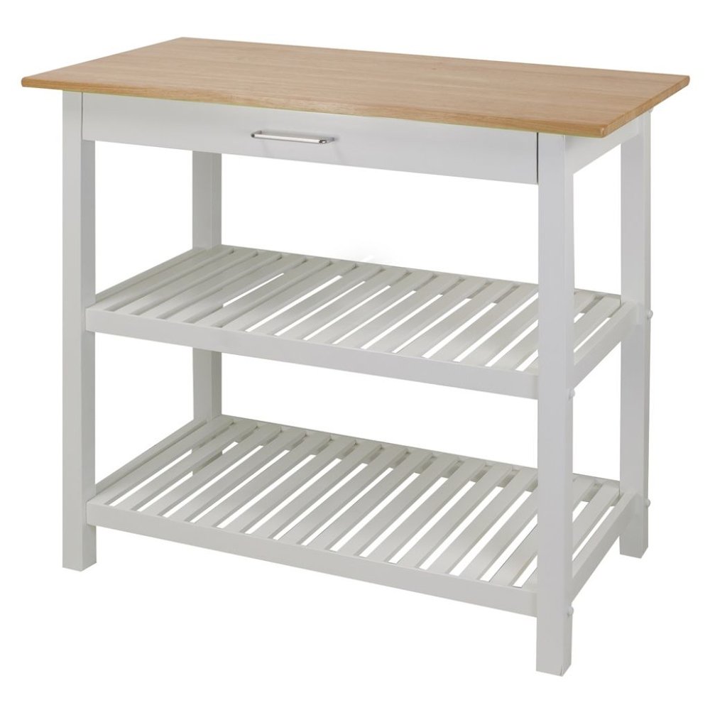 White Kitchen Island Table with Storage, Drawer and Open Counter 2 Shelves