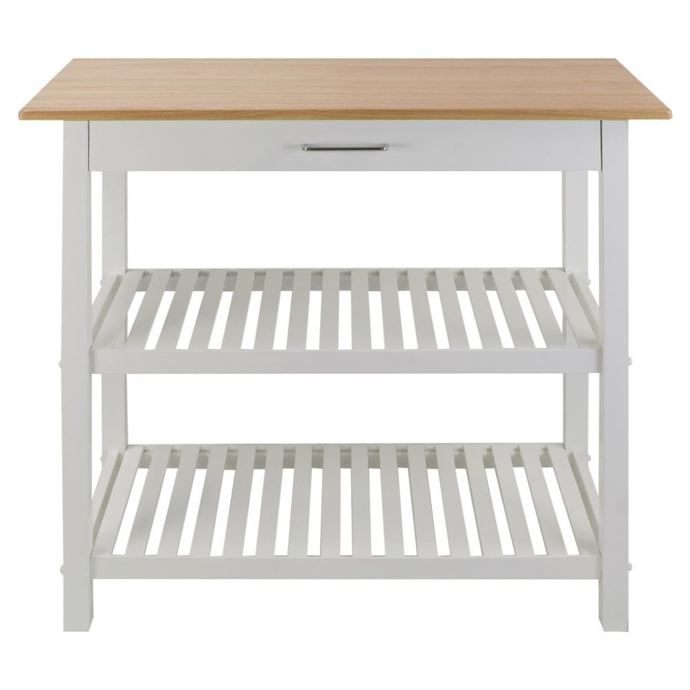 White Kitchen Island Table with Storage, Drawer and Open Counter 2 Shelves