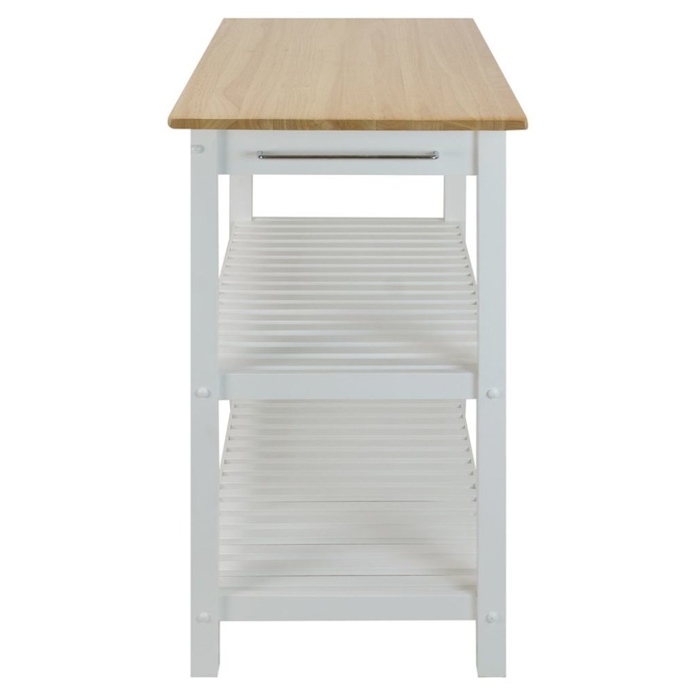 White Kitchen Island Table with Storage, Drawer and Open Counter 2 Shelves
