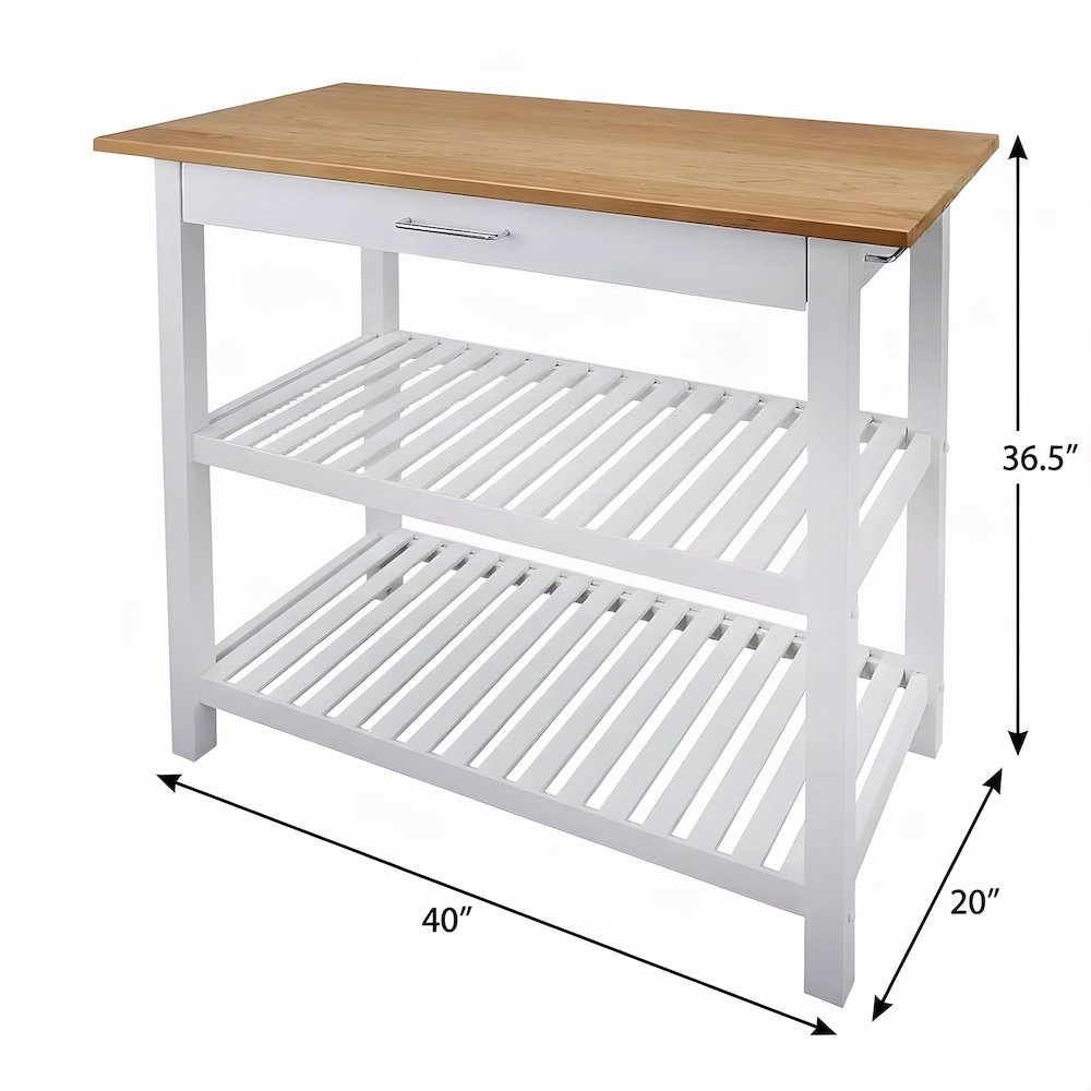 FurniFact Kitchen Island with Solid American Cherry Top and Open Shelves