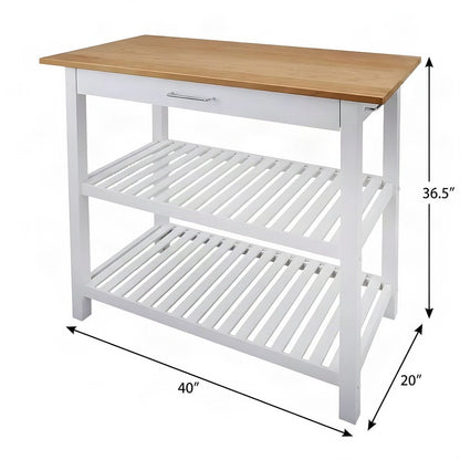 FurniFact Kitchen Island with Solid American Cherry Top and Open Shelves