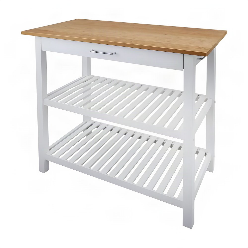 FurniFact Kitchen Island with Solid American Cherry Top and Open Shelves