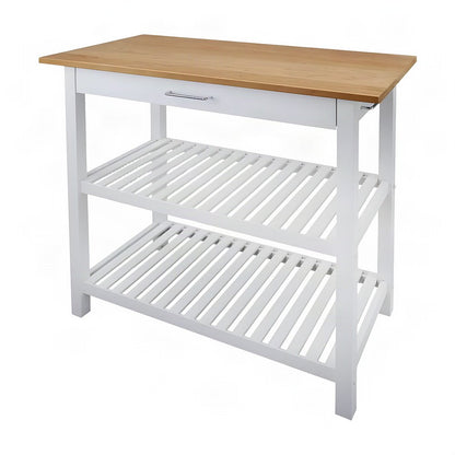 FurniFact Kitchen Island with Solid American Cherry Top and Open Shelves