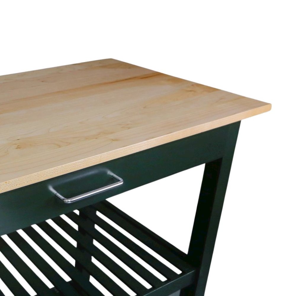Hunter Green Kitchen Island Table with Storage, Drawer, 2 Open Counter Shelves