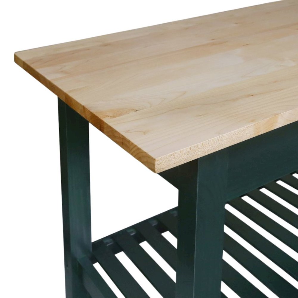 Hunter Green Kitchen Island Table with Storage, Drawer, 2 Open Counter Shelves