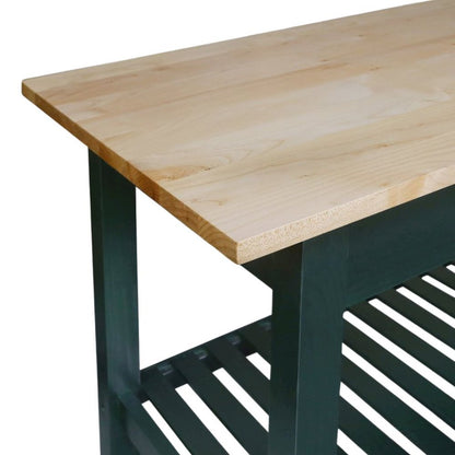 Hunter Green Kitchen Island Table with Storage, Drawer, 2 Open Counter Shelves