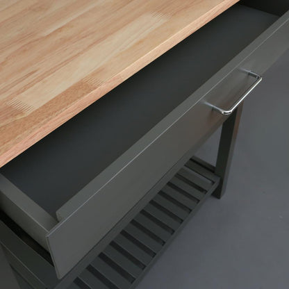 Kitchen Island Bar Station with Hardwood Counter Top - Slate Gray