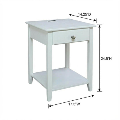 White Nightstand with Usb Port and Single Drawer for Bedroom Storage