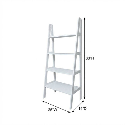White 4-Shelf Ladder Bookcase with Spacious Storage