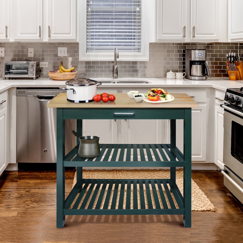 Kitchen Island with Solid American Hardwood Top, Hunter Green