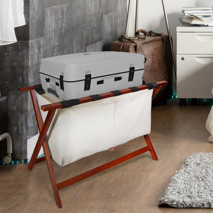 Heavy Duty 34" Extra Wide Luggage Rack with Zippered Laundry Bag- Walnut